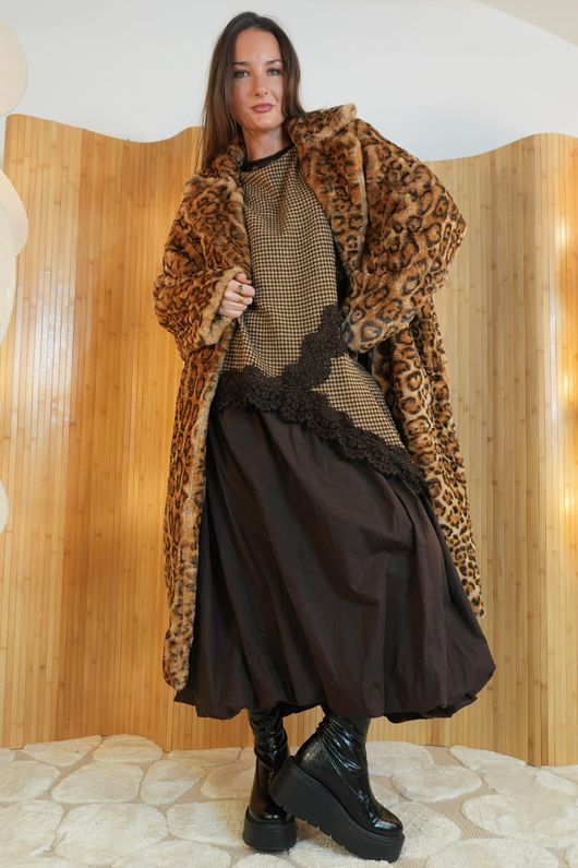 Elena Herringbone Slant Lace Top Chocolate